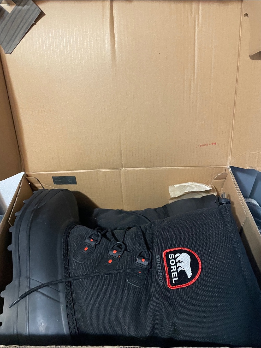Sorel Black Winter Rain Boots with Red Accent